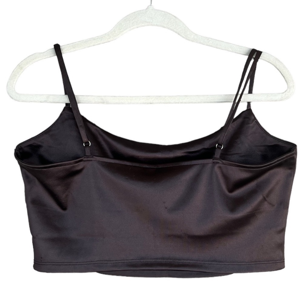 Divided H&M Cropped Draped Satin-Look Top Brown Size L - Picture 5 of 11